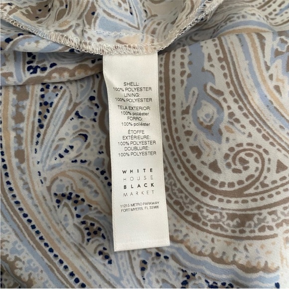 WHITE HOUSE BLACK MARKET PAISLEY BELL SLEEVE CHIFFON BLOUSE SIZE 8 NEUTRAL - Picture 5 of 5